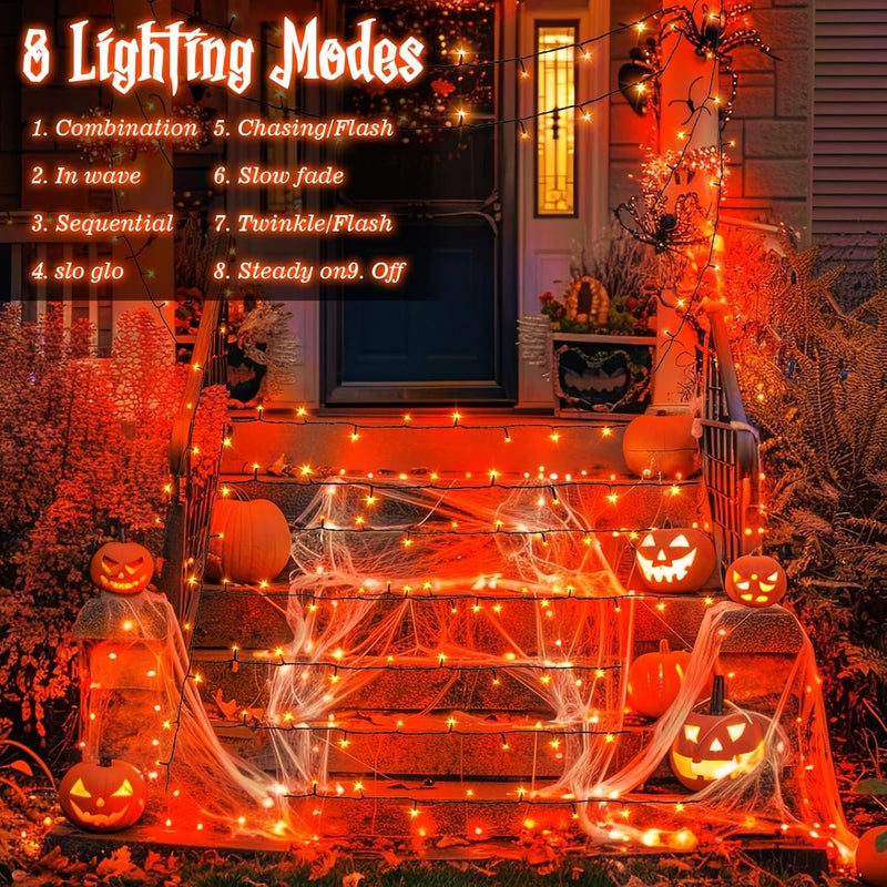 FFZZKJ Orange Lights for Halloween Lights String Outdoor Total 100LED 33Ft 8 Modes with Timer Waterproof Battery Operated 16.4Ft*2, 50LED*2 Indoor for Halloween Decor, Orange, 2-Pack - Image 2